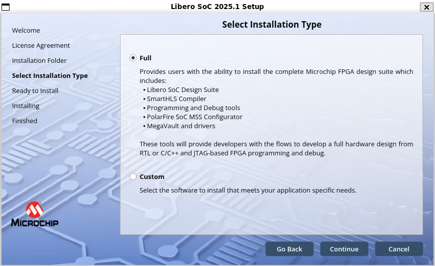 Libero SoC 2025.1 Installation Type
