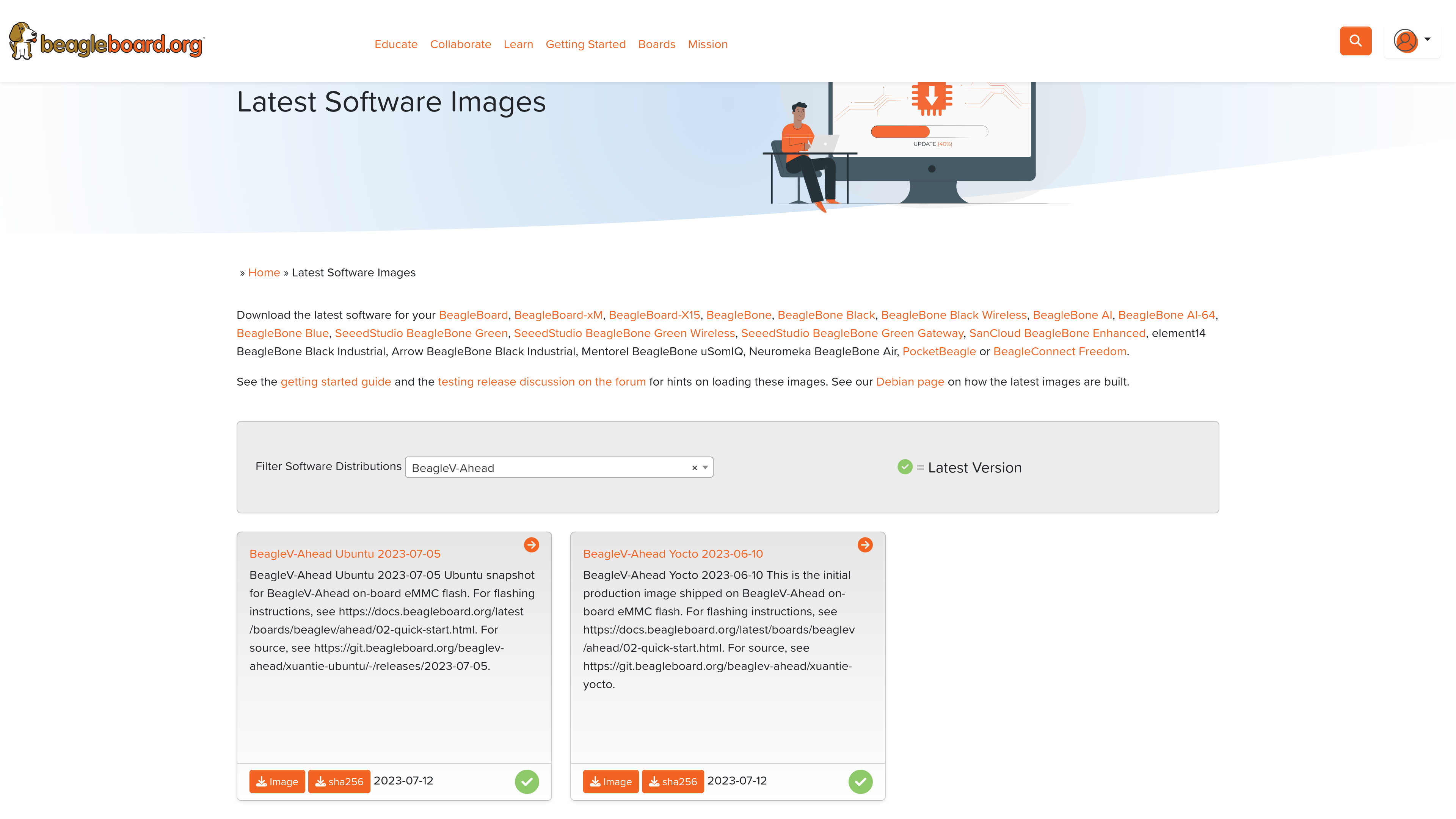 Download latest software image for BeagleV Ahead board